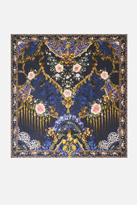 Camilla large crystalled silk square scarf in note blue