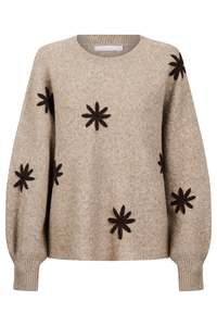 Miru Stitch Flower Jumper in Stone