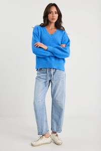 Harvest Azure Blue V Neck Knit Jumper