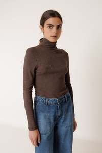 Chocolate Ribbed Long Sleeve Top