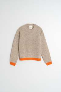 Knitwear: Beige Sweater with Orange Trim
