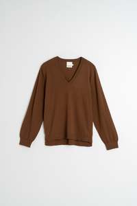 Knitwear: V Neck Sweater in Tobacco