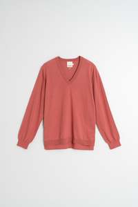 Knitwear: V Neck Sweater in Raspberry
