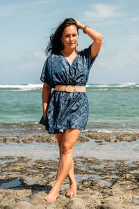 Tops: DENIM PELE V CUT DRESS TH021-DARK DENIM