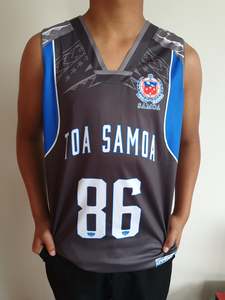 T Shirts: Tanoa Samoa Basketball Vest Liga- TM1904-Charcoal