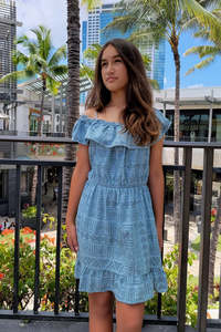 Dresses: DENIM PELE GIRL'S OFF SHOULDER DRESS TGDSH002