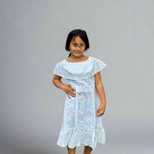 Girls White Dress: SIALEI GIRL'S TALULA TUALA DRESS-LG1648 WHITE