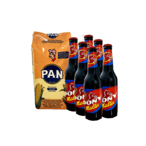 Products: Harina P.A.N. Yellow Corn Meal + 6 Pack Pony Malta Combo