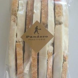 All Good Things Sweet: Pandoro White Choc Pistachio Choc Dipped Biscotti