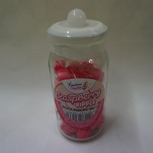 Products: Raspberry Ripple flavoured rock in glass jar 150g – Tastes of the UK
