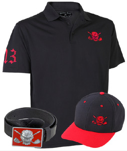 Lucky 13 Polo, Hat, Belt, & Buckle (Black/Red) Tattoo Golf