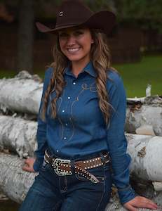 Clothing: Cowgirl Tuff Pullover Button Up with Brown Faux Leather
