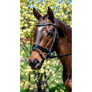 Bridles: Flexible Fit Patent Mid Thin Crystal Wave Snaffle Bridle