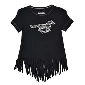 Rider Wear: Cowgirl Hardware Girls Youth Aztec Graphic Horse Fringe Short Sleeve Shirt