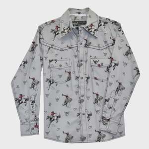 Rider Wear: Cowboy Hardware Youth Boy's CH Gray "Vintage Bronc" Long Sleeve Western Shirt