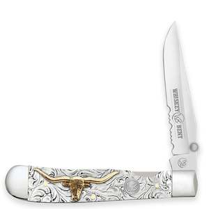 Whiskey Bent Trapper Pocket Knife Single Locking Blade with Clip 50/50 Serrated &hellip;