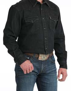 Rider Wear: Cinch Mens Heavy Black Denim Long Sleeve Western Snap Shirt