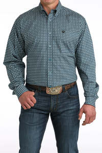 Cinch Mens Blue Geometric Print Shirt