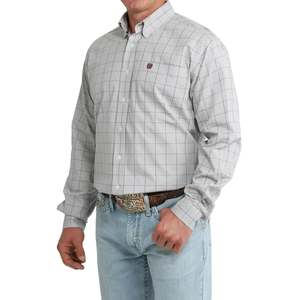 Men's Cinch Long Sleeve Gray Plaid Button Down Shirt