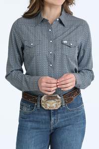Cinch Women's Blue/Pink Printed Arenaflex Western Snap Blouse