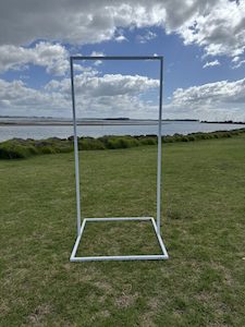 Products: White Rectangle Signage Frame – Large Tauranga Party Hire Website