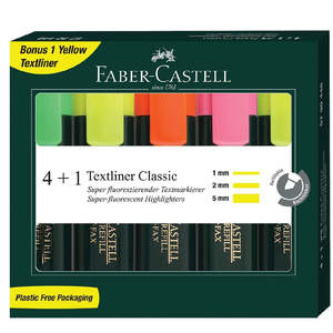 Stationery: HIGHLIGHTER FABER T/LINE ASST PK 4+1