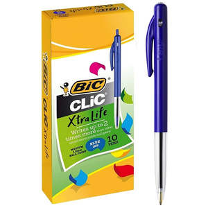 Stationery: PEN BIC CLIC MED BLUE BOX 10