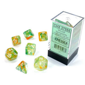 All: CHX 27555 Nebula Polyhedral Spring/White Luminary 7-Die Set