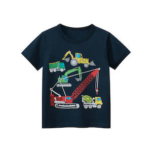 Baby & Toddler Tops: Construction Vehicles in Navy Kids T-Shirt (1 - 6 years)