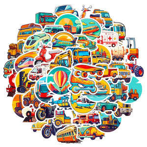 Busy Traffic & Construction Vehicles Decorative Stickers Set (50pcs)