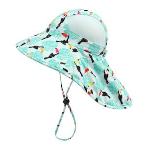 Kids Clothing Accessories: Large Brim Kids Sun Hat with Neck Protection - Toucan (6 months - 5 years)