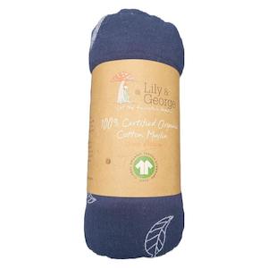 Lily & George 100% Organic Cotton Muslin - Blue Leaf