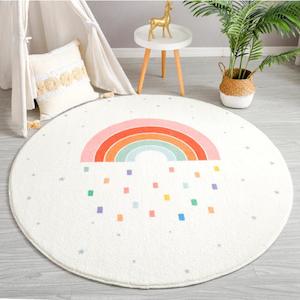 Play Mat: Rainbow After Rain - Round Shape Kids Room Rug | Baby Play Mat (80cm)