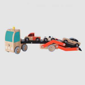 Classic World: Classic World Car Transporter with 3 Cars Ramp Racer - Wooden Toy Set