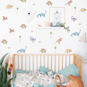 Wall Decals: Watercolor Dinosaurs Wall Decals | Kids Room Wall Stickers - 40pcs