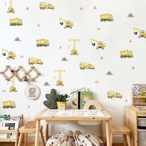 Wall Decals: Construction Vehicles Wall Decals (Kids' Room Decor) - 40 Decals