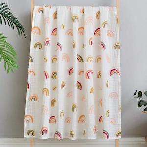 Pillows Blankets: Two Layers Baby Muslin Wrap Swaddle - Rainbow