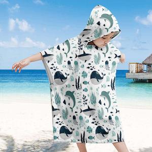 Kids Hooded Towel - Whale, Dolphin & Ocean Animals (75x65cm)