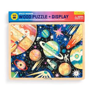Mudpuppy Toys Puzzles Games For Kids: Mudpuppy Space Mission 100 Piece Wood Puzzle + Display (5 years+)