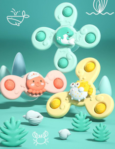 3pcs Musical Rotating Sensory Spinner Fidget Toy with Suction Cup - Ocean (18m+)