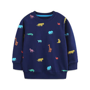 Kids Clothing Accessories: 100% Cotton Wild Animal Prints in Blue Kids Autumn Sweater (2-7 years)