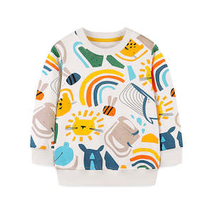 100% Cotton Wild Animal & Rainbow Print Kids Autumn Sweater (2-7 years)