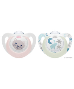 Nuk Star Day & Night Silicone Soother 0-6m | 6-18m | 18-36m (2 Pack) Assorted