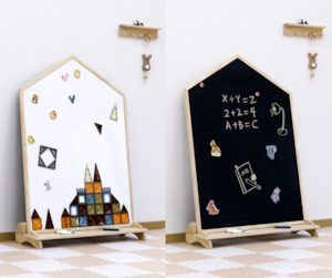 Kids Furniture: House Shape Easel - Magnetic Whiteboard & Blackboard with Stand (3+ Years)