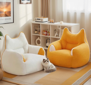 Cat Ear Kids Fleece Armchair Bean Bag (Filled) - White | Grey | Pink | Yellow