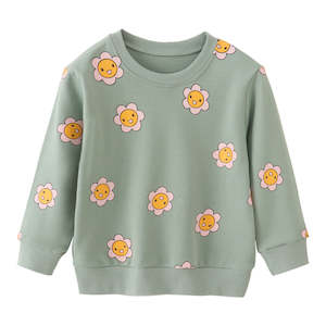 100% Cotton Smiley Floral in Avocado Green Kids Sweater (2-7 years)