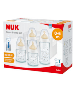 Gift Set: NUK First Choice Plus Glass Bottle Set with Temperature Control with latex teat