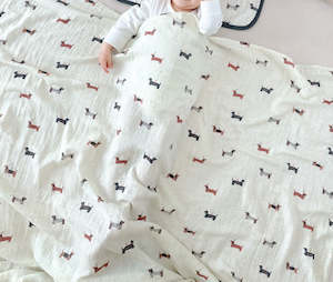 Double Layer Baby Muslin Swaddle Blanket - Dachshund Puppy 120x120cm
