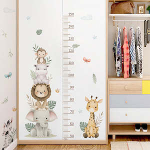 Kids Growth Chart Height Ruler Sticker - Wild Animals & Leaves
