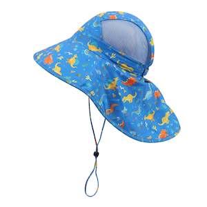 Large Brim Kids Sun Hat with Neck Protection - Dinosaurs (6 months - 5 years)